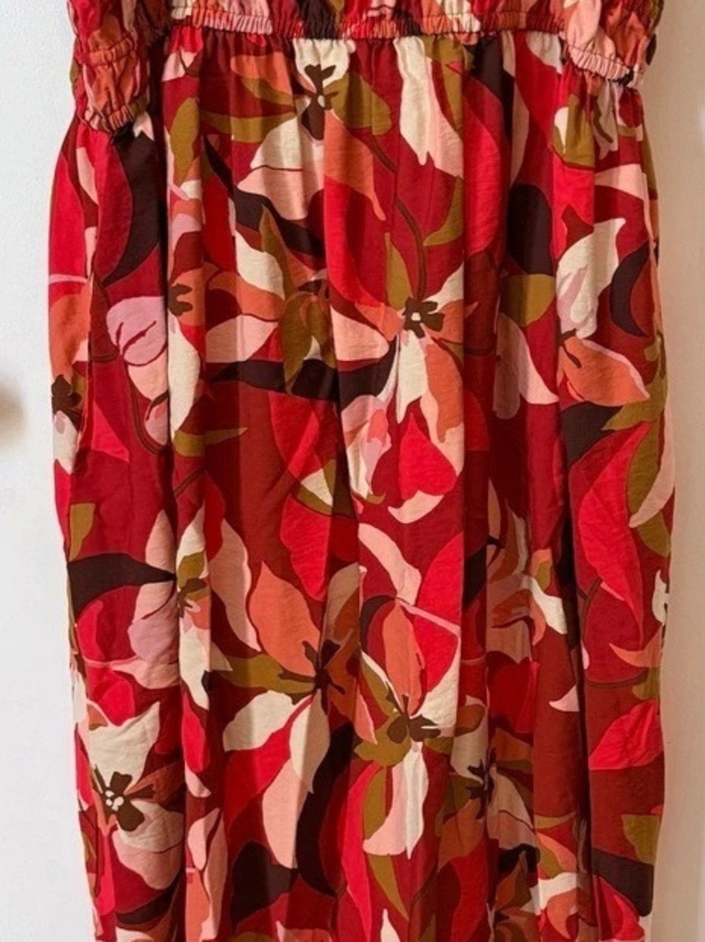 A New Day XL Floral Smocked Midi Dress Adjustable Straps Pockets